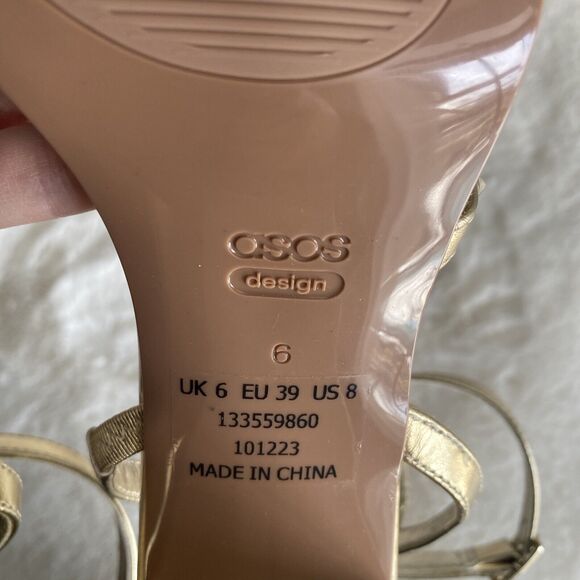 New Asos Hampstead Women's 8 Gold Studded Sexy Strappy Mid Block Heel Sandals - Picture 7 of 8